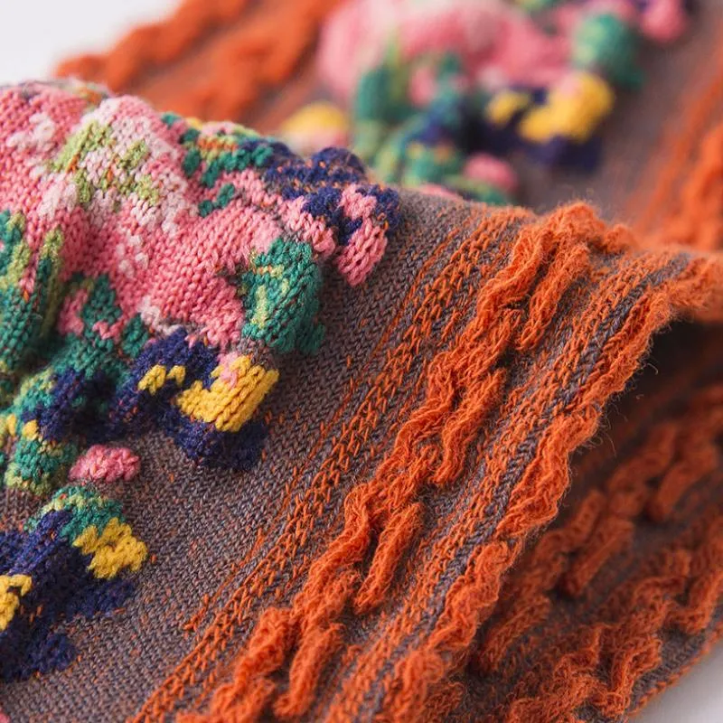 (5 par)Strumpor med broderad blommig vintage