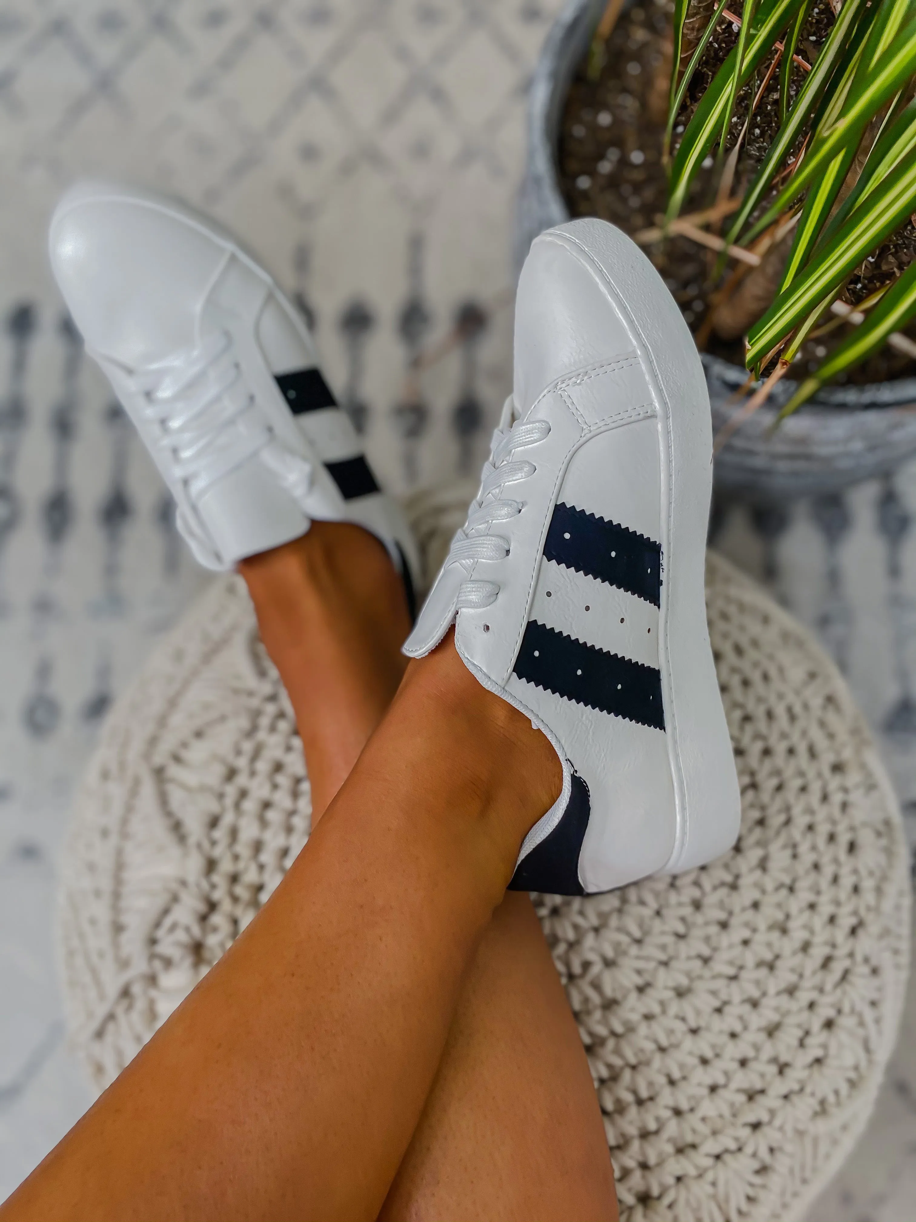 Black & White Stripe Lace Up Sneaker