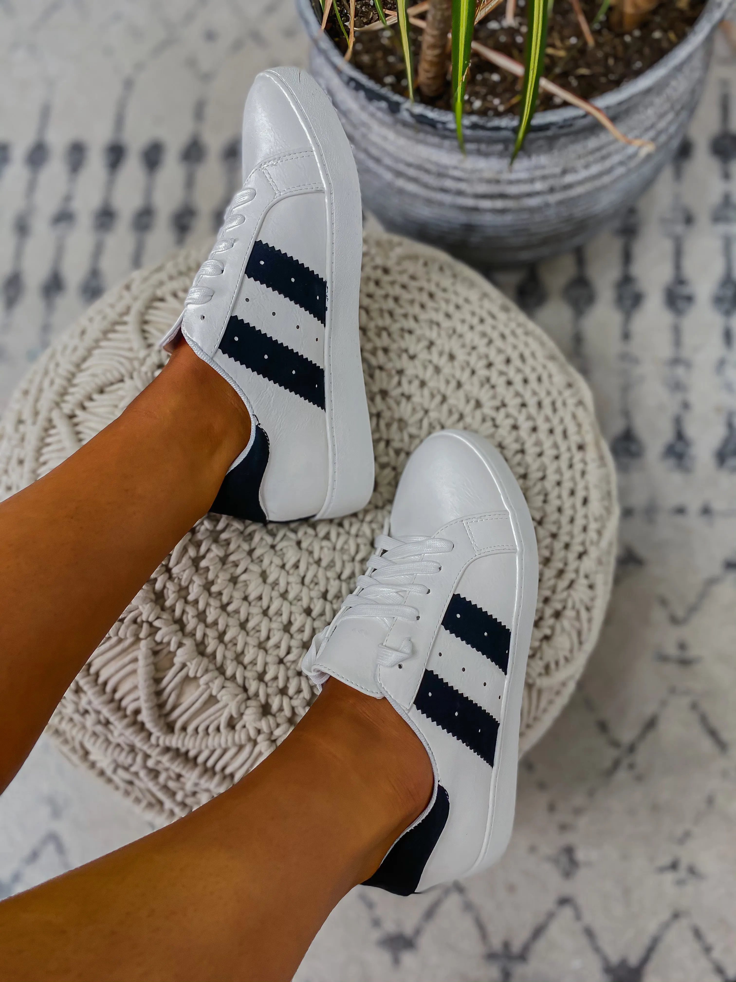 Black & White Stripe Lace Up Sneaker