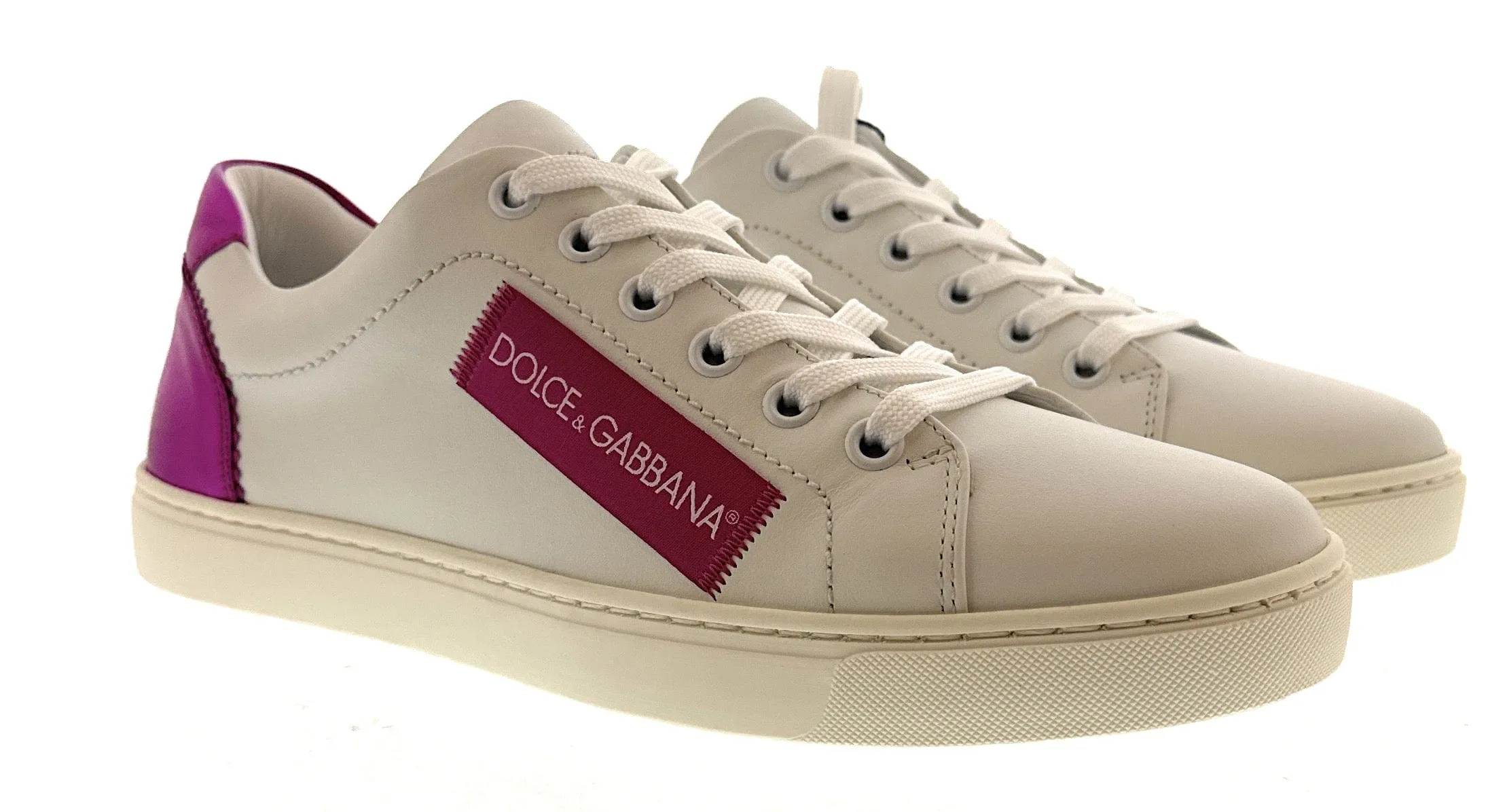 Dolce & Gabbana White/Fuchsia Classic Colorblock Sneakers-EU35