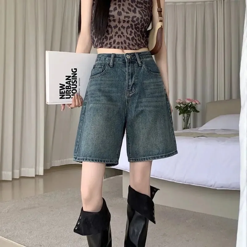 Koreanische Baggy-Jeansshorts in Blau Trendy Oberschenkellang