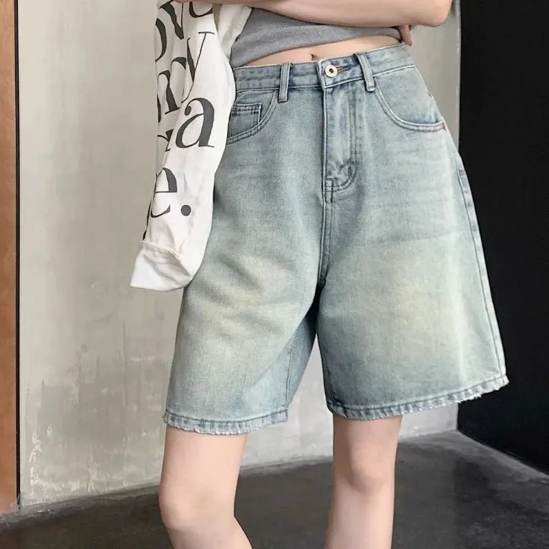 Koreanische Baggy-Jeansshorts in Blau Trendy Oberschenkellang