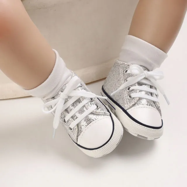 Newborn Sequined Canvas Baby Sneakers Baby Boys /Girls Shoes Baby Toddler Shoes Soft Sole Non-slip Baby Shoes
