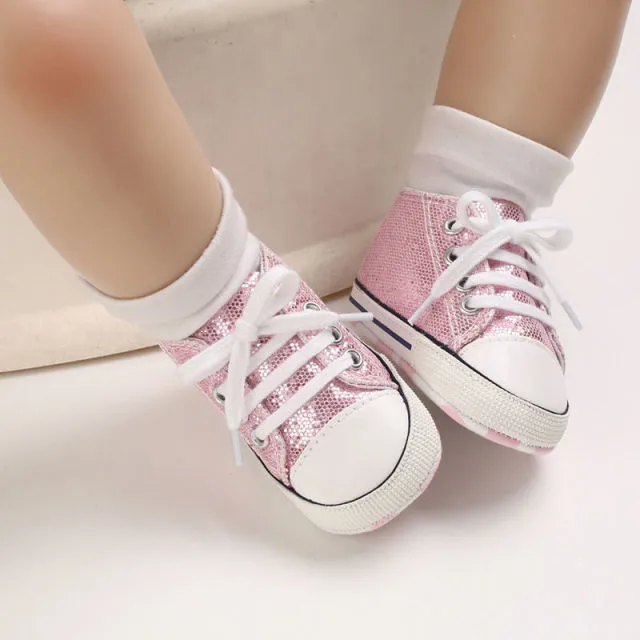 Newborn Sequined Canvas Baby Sneakers Baby Boys /Girls Shoes Baby Toddler Shoes Soft Sole Non-slip Baby Shoes