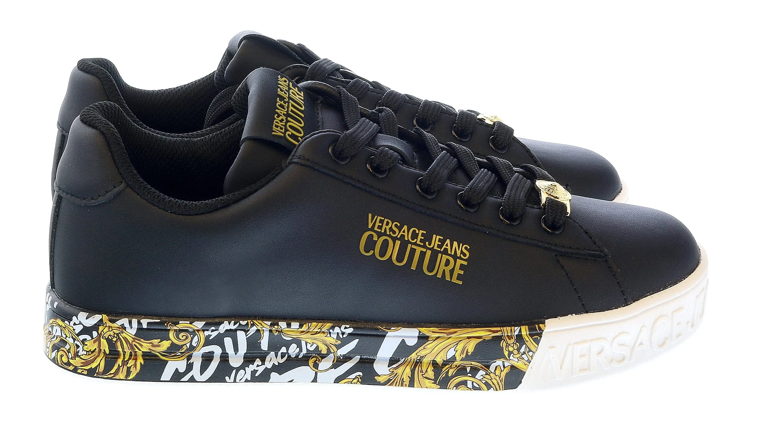Versace Jeans Couture Black Baroque Sole Lace Up Fashion Court Sneakers-