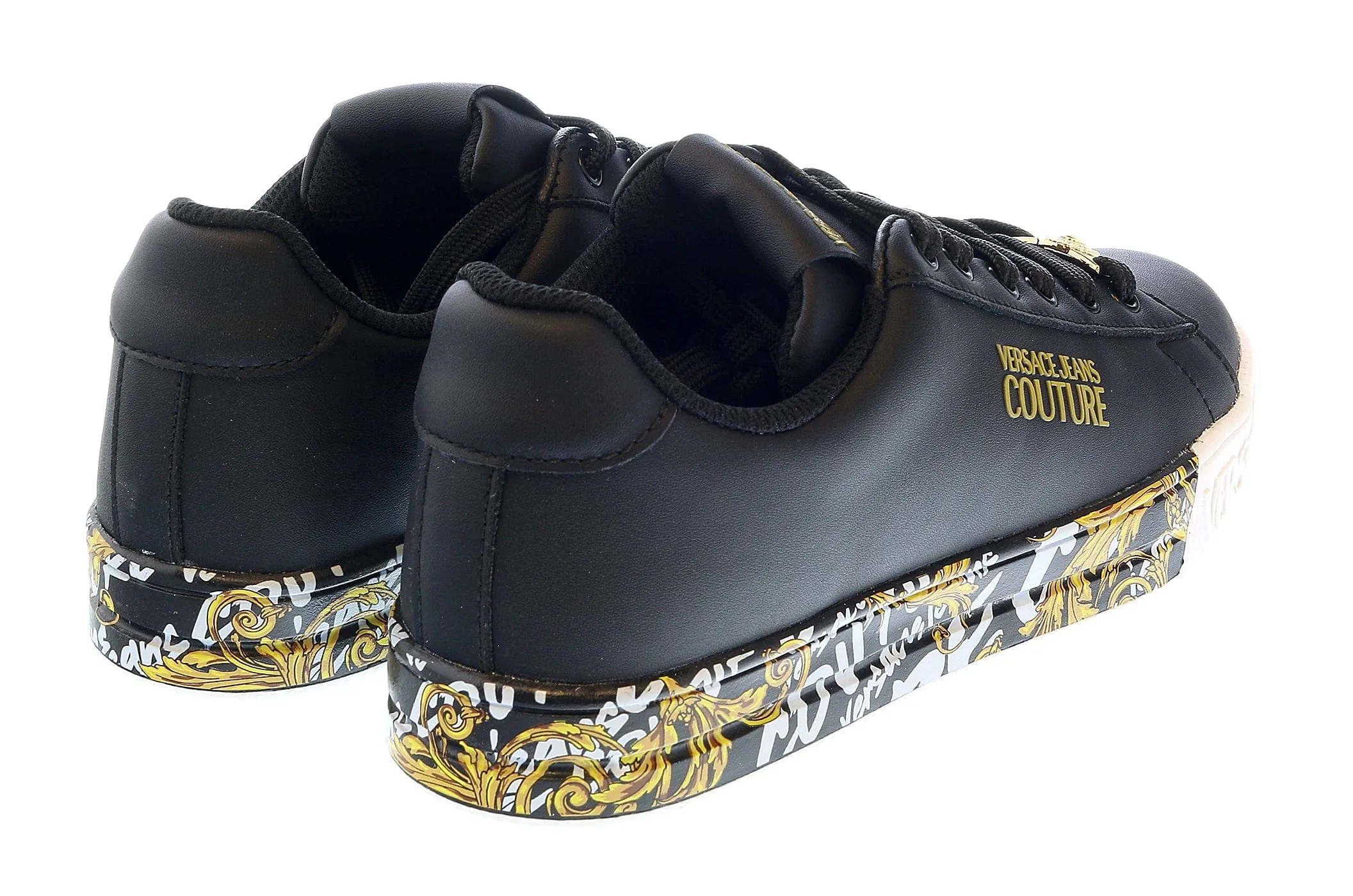 Versace Jeans Couture Black Baroque Sole Lace Up Fashion Court Sneakers-