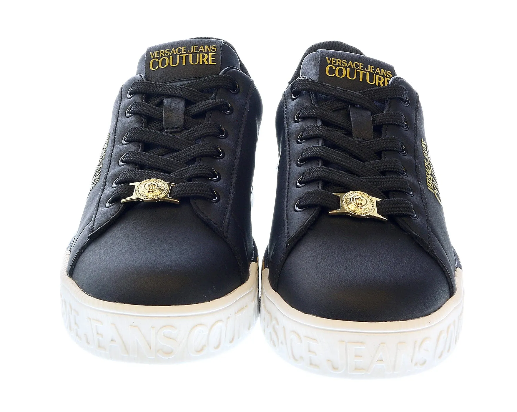 Versace Jeans Couture Black Baroque Sole Lace Up Fashion Court Sneakers-
