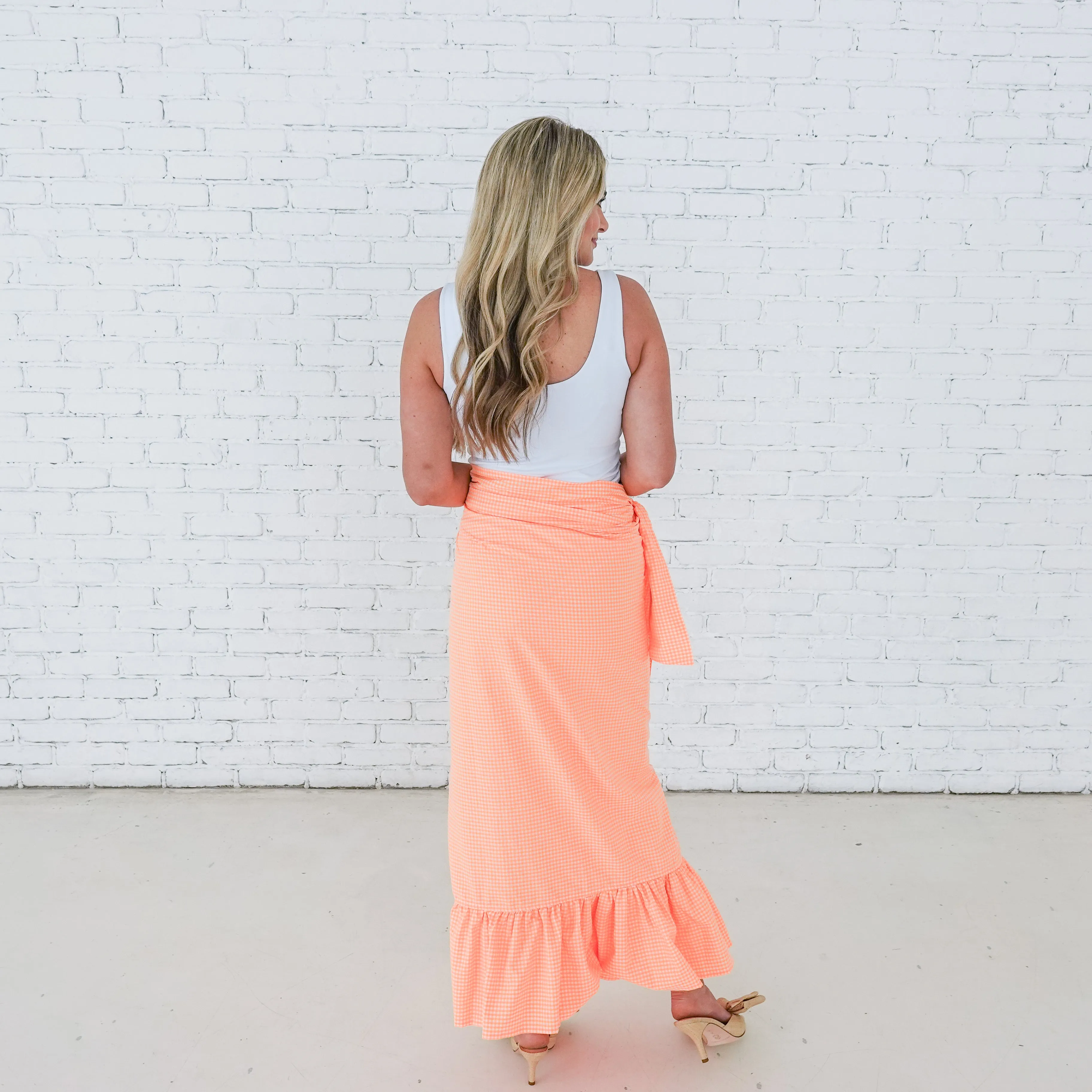 Whitney Wrap Skirt Gingham Neon Orange