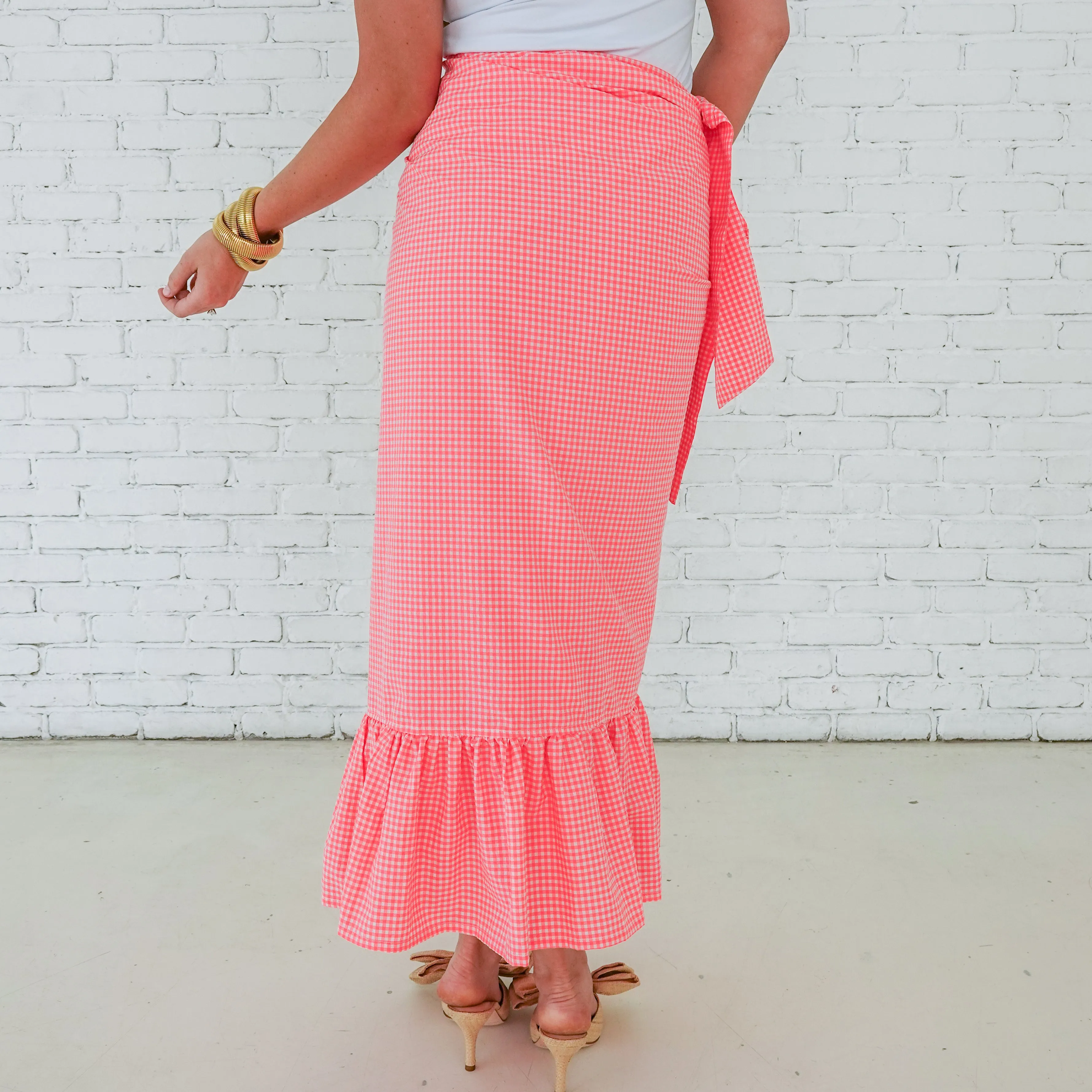 Whitney Wrap Skirt Gingham Neon Pink