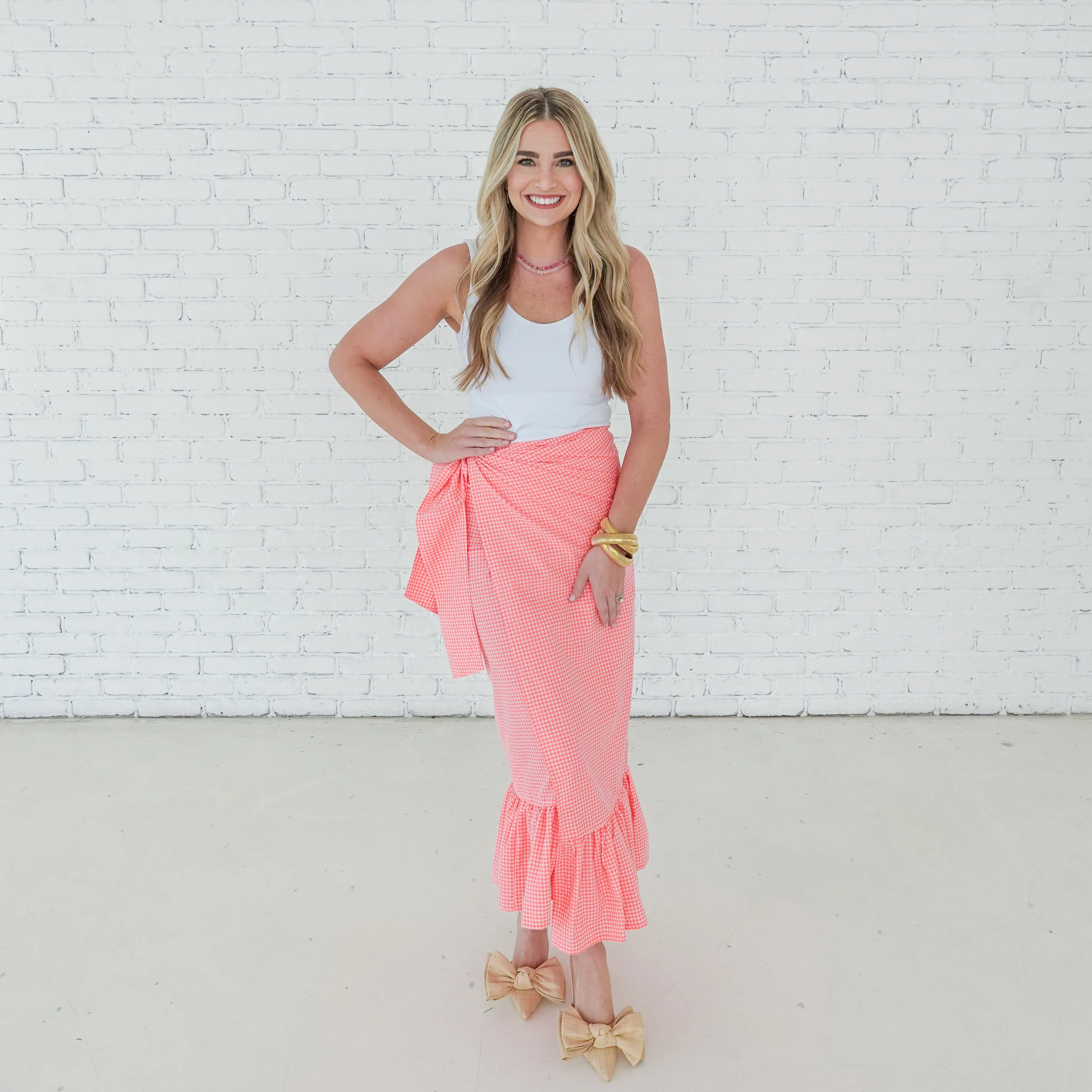 Whitney Wrap Skirt Gingham Neon Pink