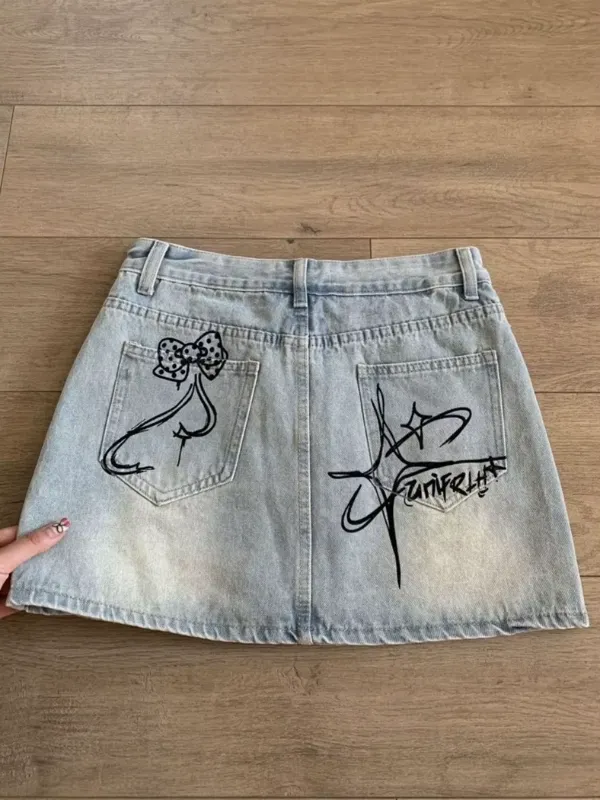 Y2K Printed Kitty Skirt